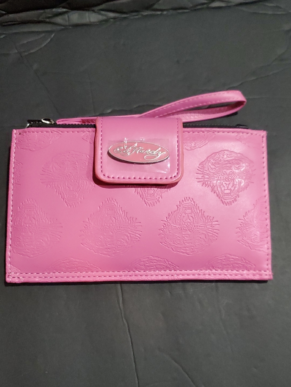 Ed Hardy pink ed hardy tiger embossed bifold XL wallet clutch brand new